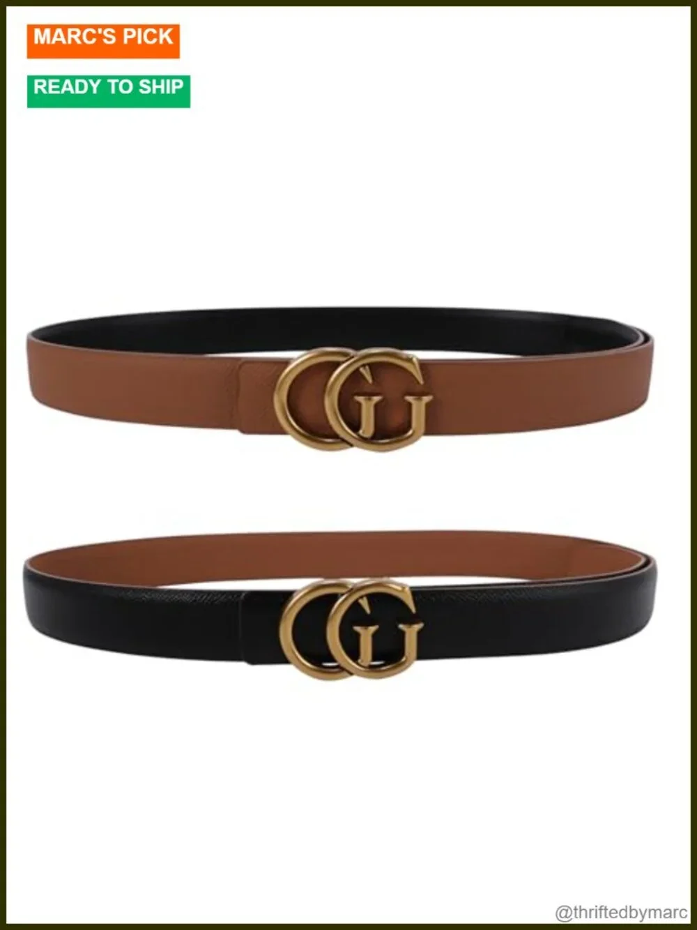Reversible Leather Belt with Fashion Gold Buckle 1.1 Inch